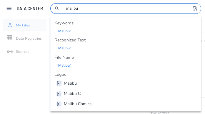 Data Center search bar