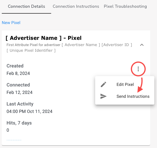 Sending invites, instructions and alerts for pixel connections