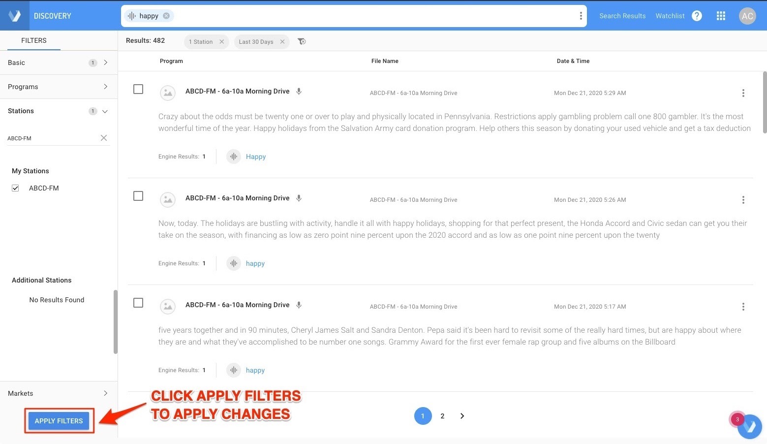 How to Filter Search Results by Station