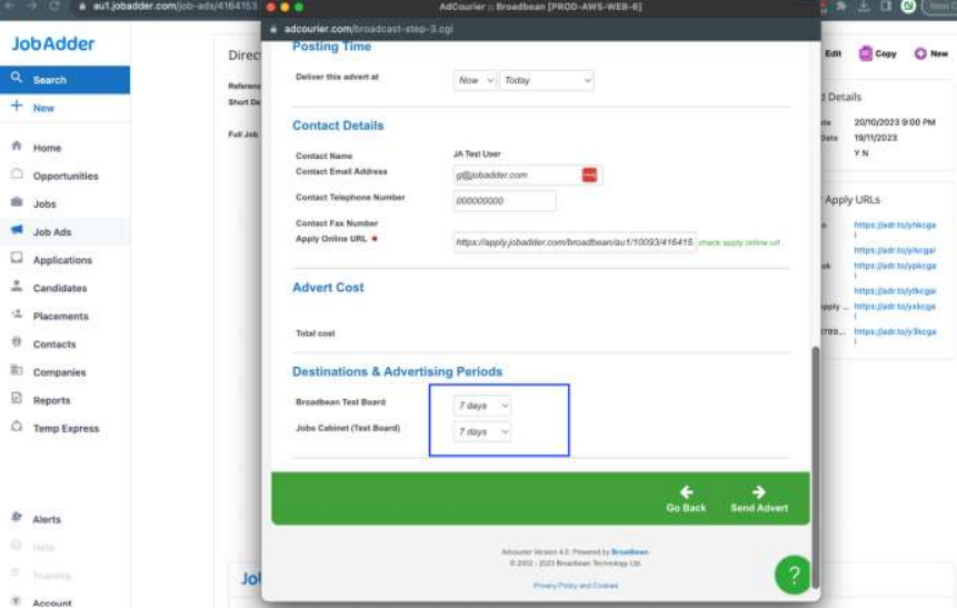 JobAdder Posting process (Apply Online version)